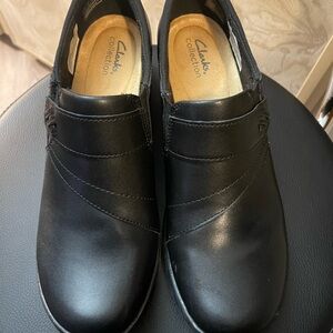 Clarks Clogs Women 10 M Collection Soft Cushion Black Leather Slip On Comfort